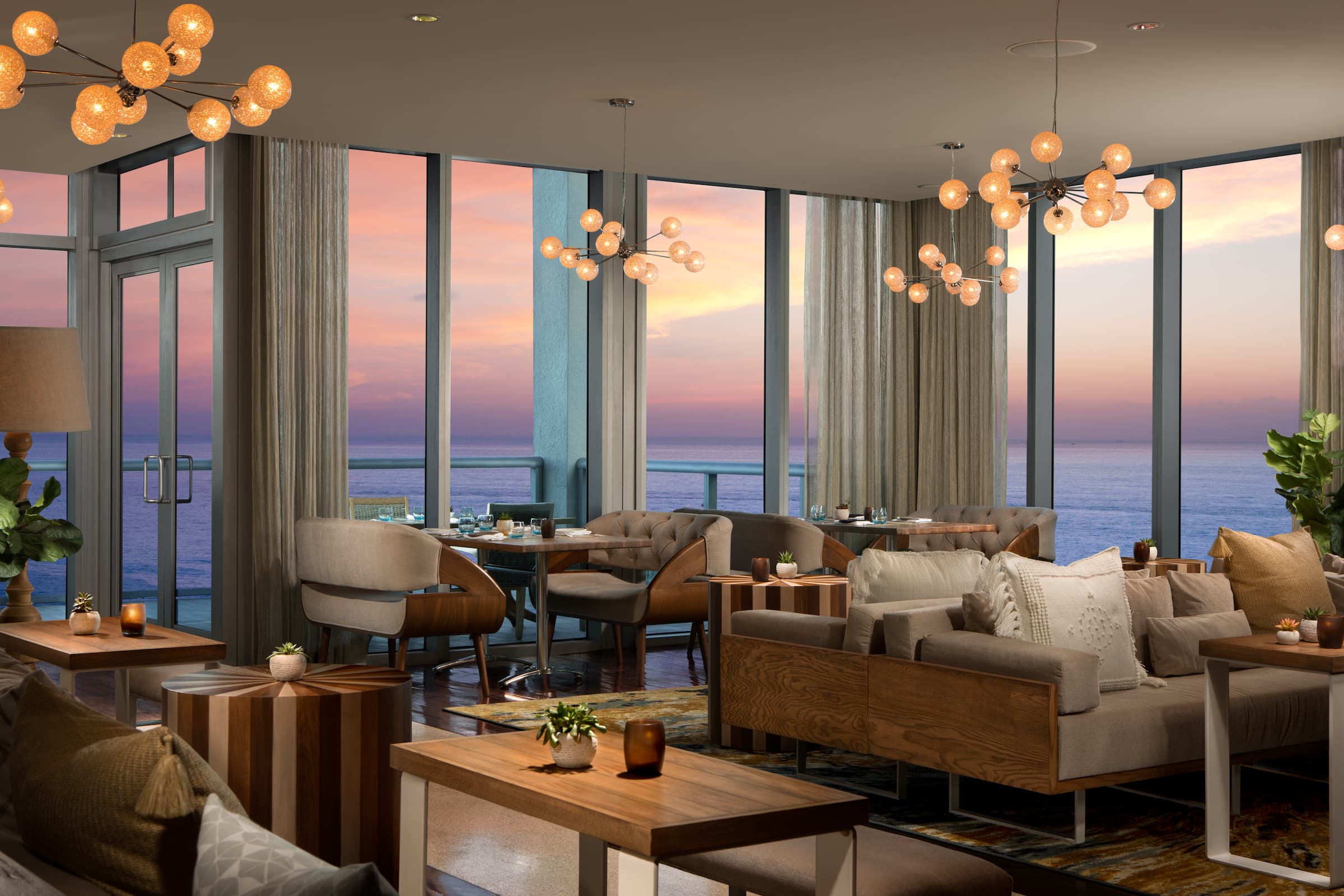 BALEENkitchen dining area overlooking the water in Solé Miami, Florida