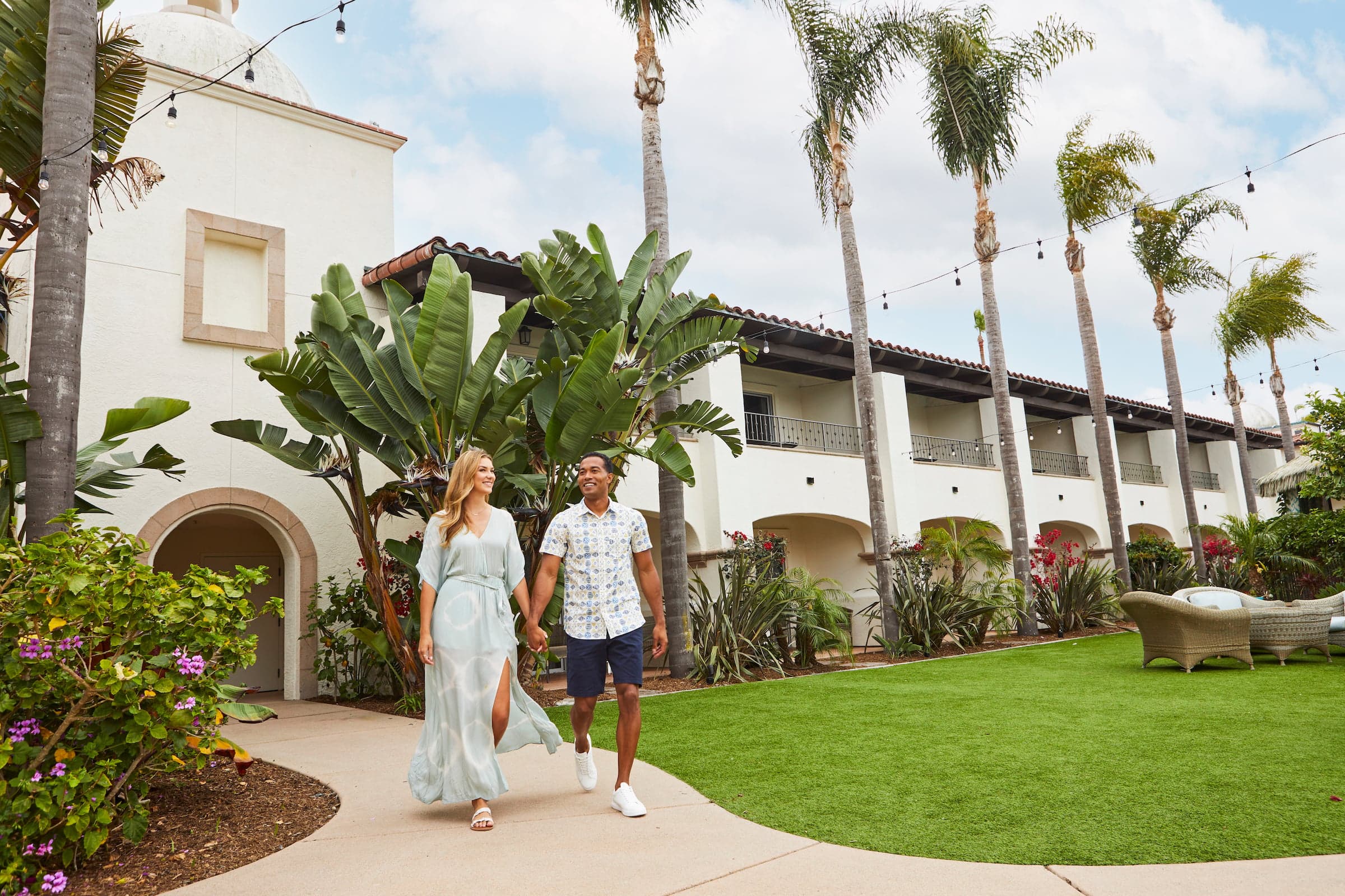 Couple walking out of Kona Kai San Diego in California