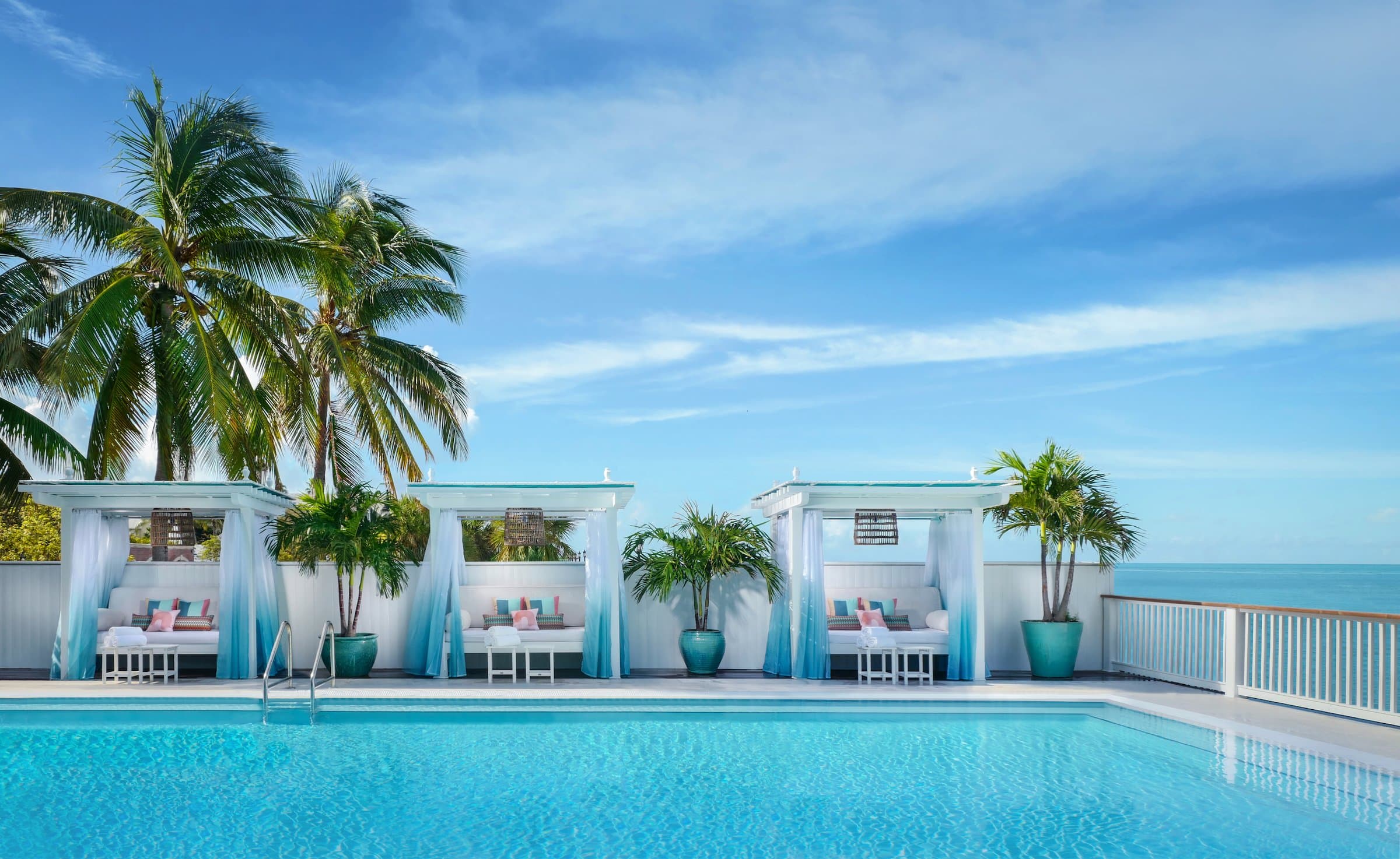 Cabanas next to the Reagan pool at the Ocean Key Resort & Spa in Key West, Florida