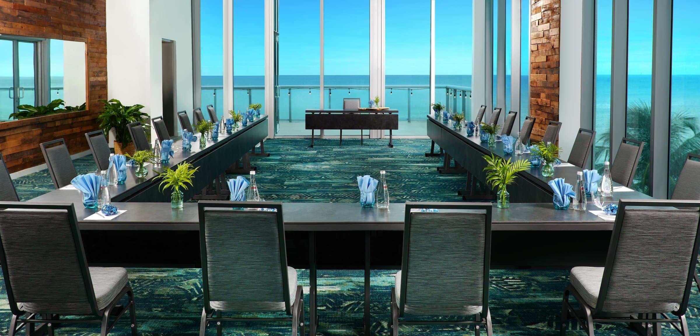 meeting room with U-shaped table with view of the water in Solé Miami, Florida