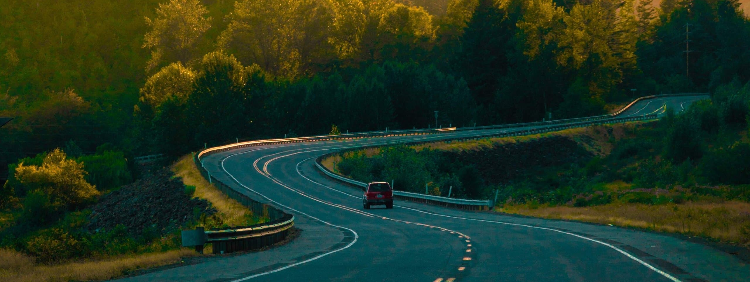A car driving on a Pacific North West Highway.