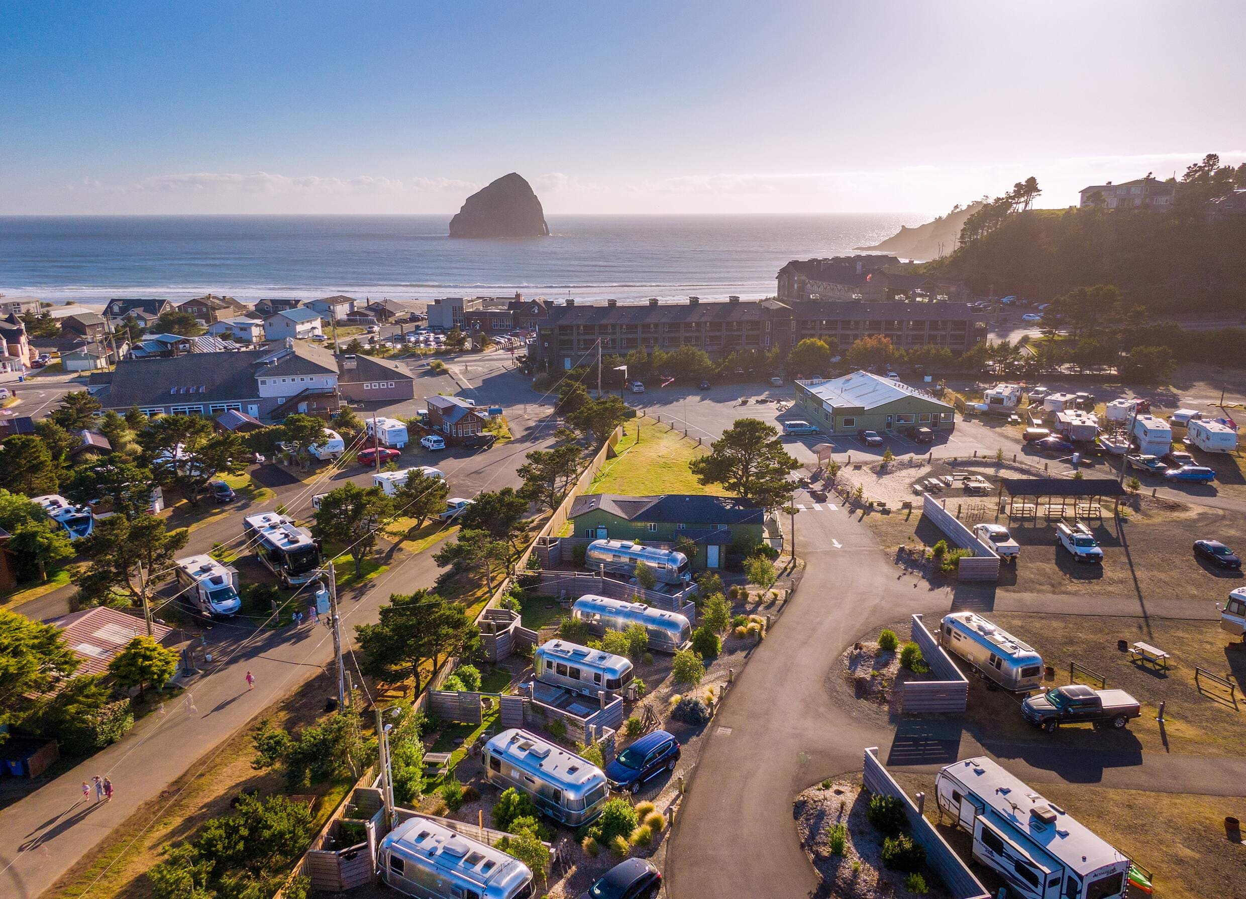 Aerial view of Hart's Camp in Pacific City, Oregon.