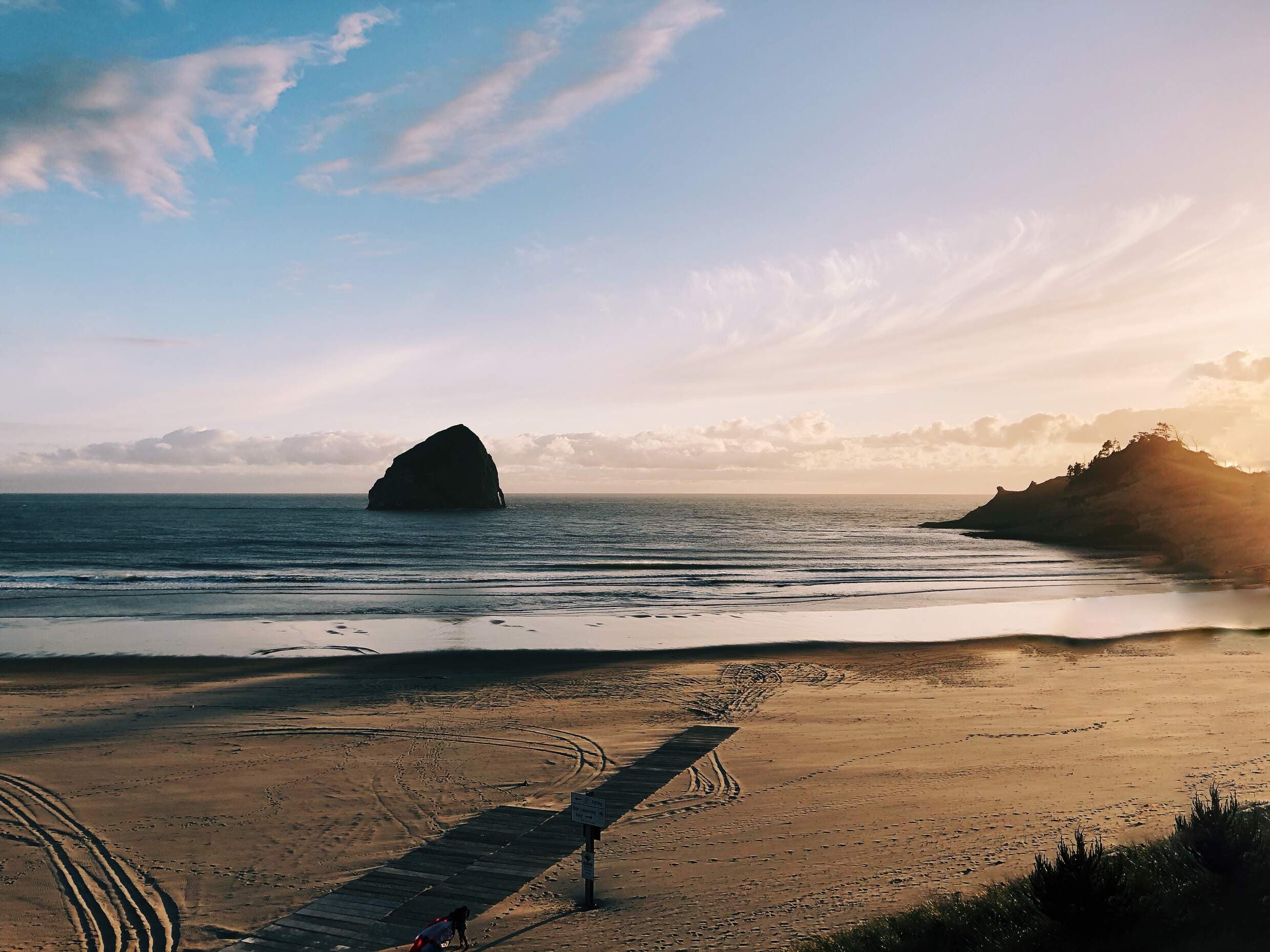 The beach at sunset in Pacific City, Oregon.