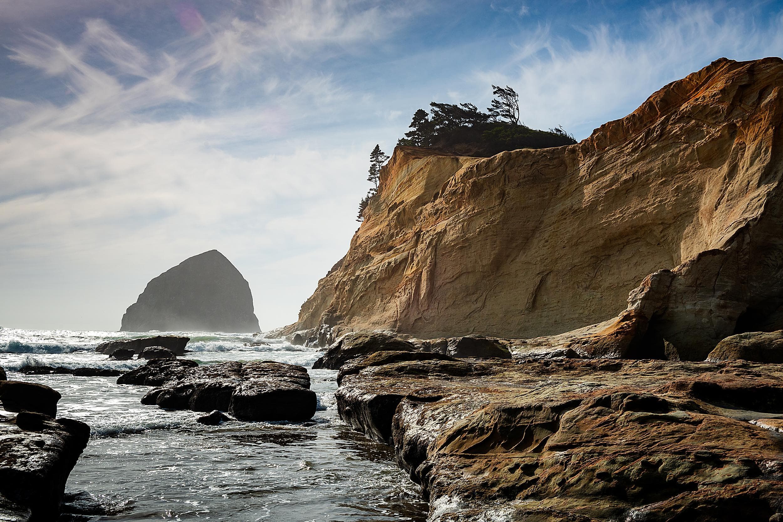 Cape Kiwanda cliffs and Haystack Rock on the Oregon Coast near Headlands Coastal Lodge