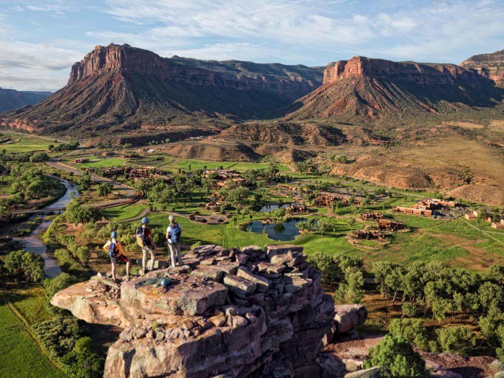 People hiking near Gateway Canyons in Colorado,