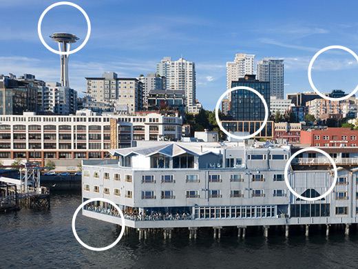 The Edgewater in SEATTLE, WA, with 5 circles